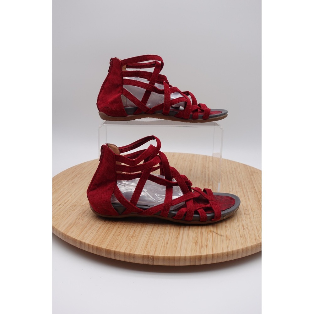 Clarks Sandals Womens Size 8 Red Gladiator Faux Suede Zip Flat Strappy Shoes